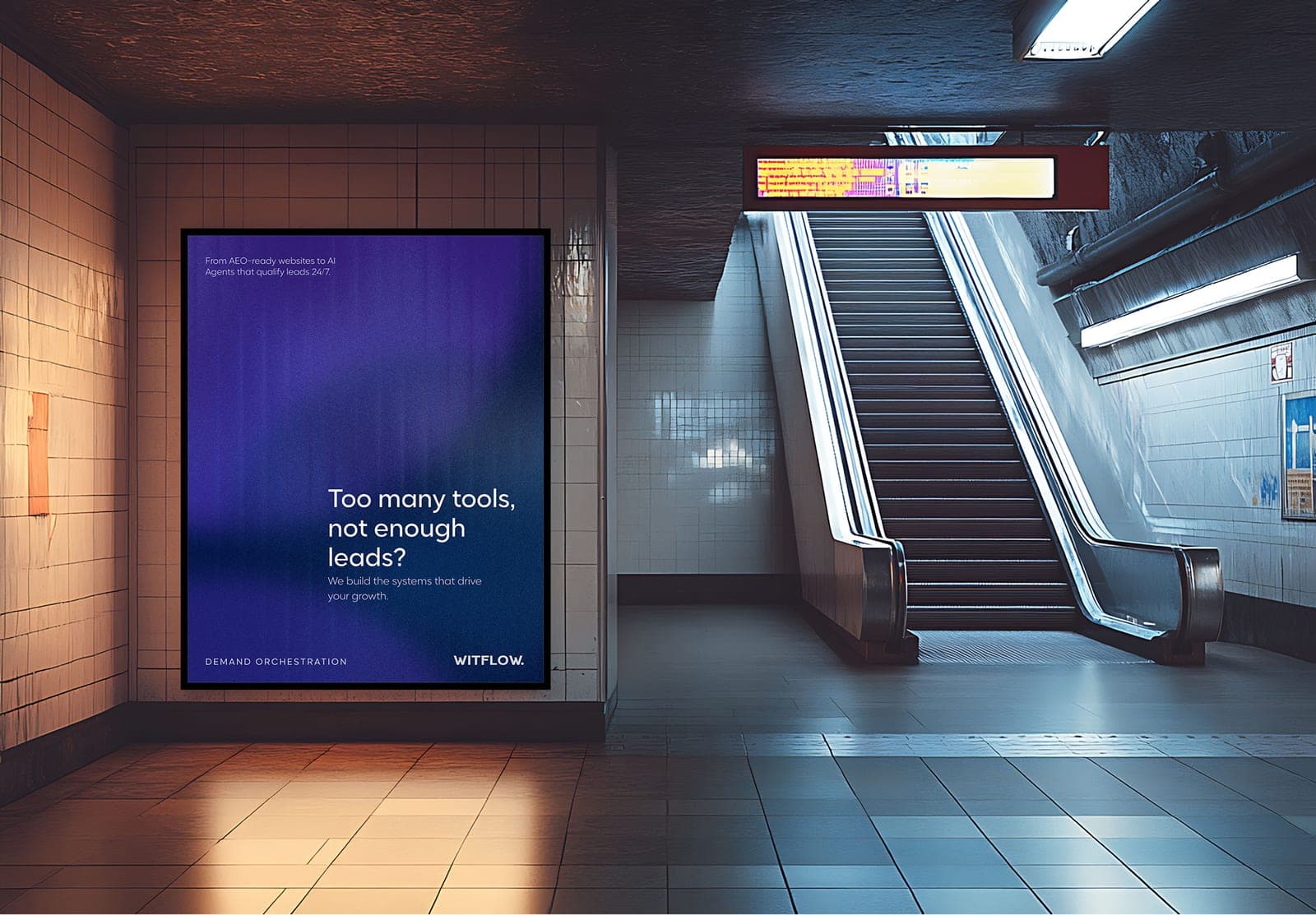 WitFlow brand presence at a metro station, visible in high-traffic urban moments